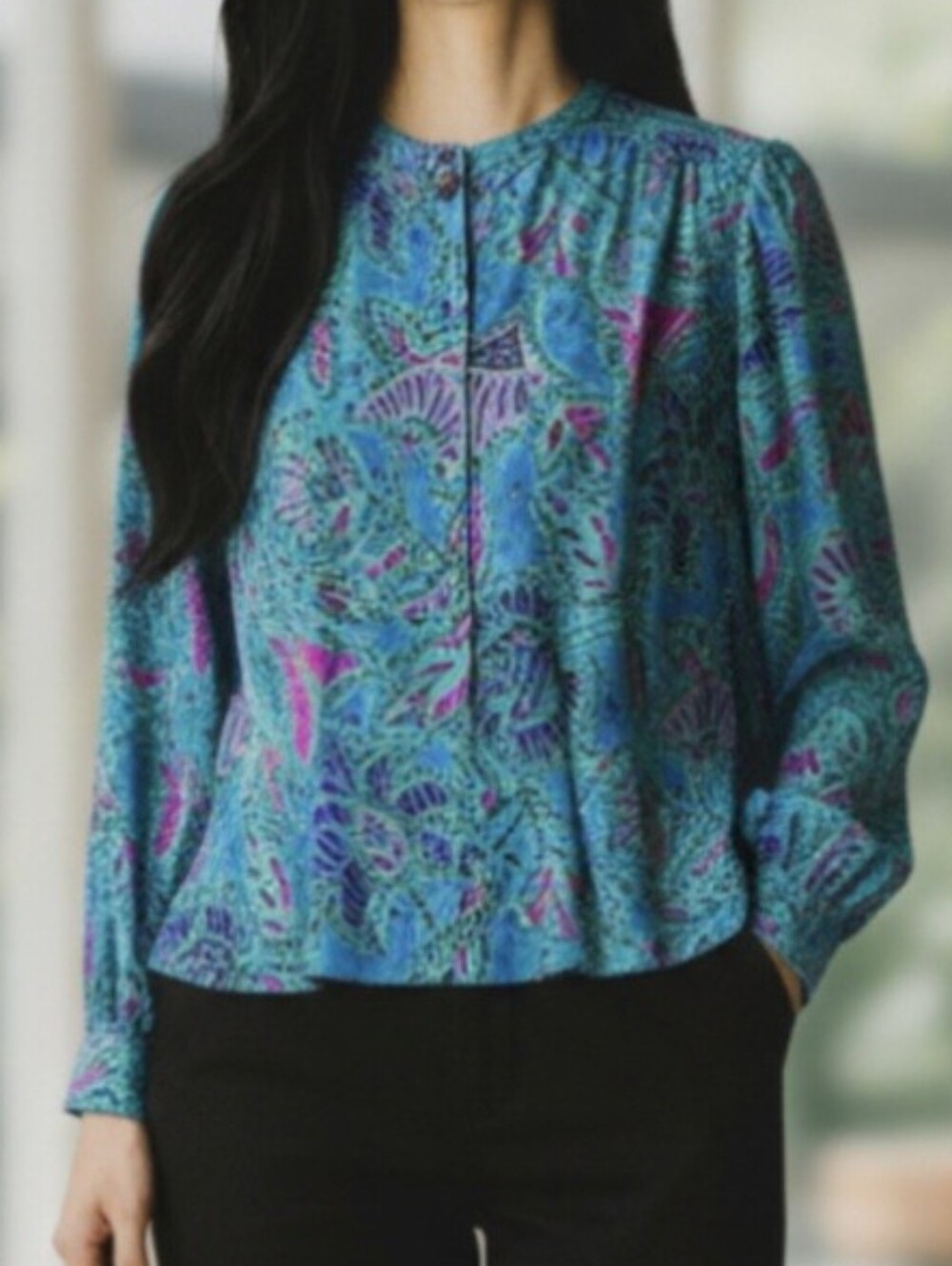 Laura & Jayne Petites Sz 4 Vintage Peplum Blouse Abstract Floral Polyester